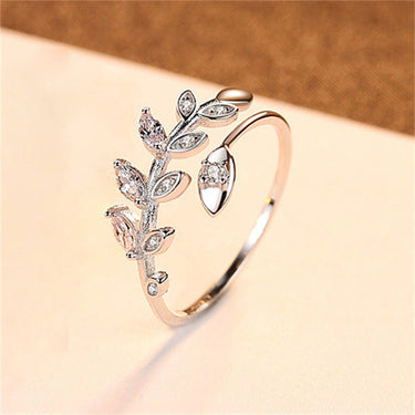 Dainty Gold Olive Branch Leaf Ring in 925 Sterling Silver