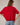 Back view of model wearing red short sleeve sweater cardigan with jeans