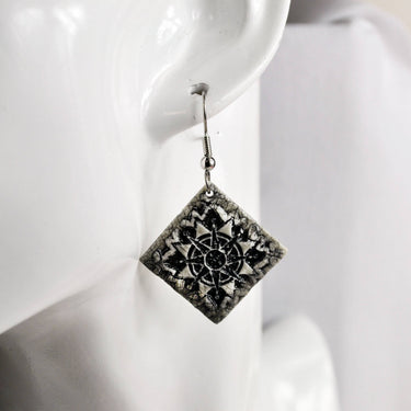 Handmade Jewelry, earrings, usa, mandala two black handmade