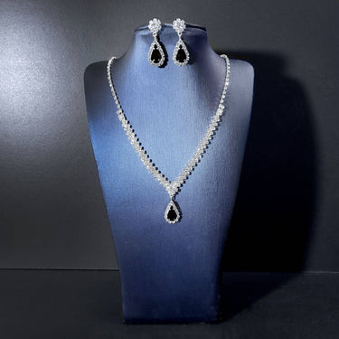 Floral Teardrop Rhinestone Necklace & Earring Set