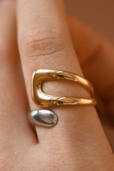 18K Gold PVD Plated Waterproof Stainless Steel Ring 7929 styled on fingers