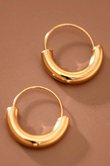 18K Gold Plated Waterproof Stainless Steel Hoop Earrings 7770 close-up showing the rounded gold hoop design