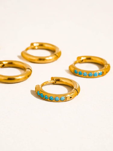 Ivalo 18K Gold Non-Tarnish Turquoise Huggie Earring Set with gold and turquoise detail