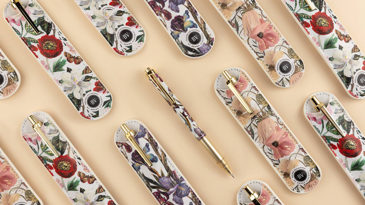Bloom Travel Gel Pen with Sleeve decorative floral design