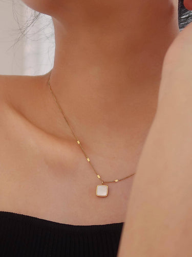 Felicity 18K Gold Non-Tarnish Shell Square Necklace worn around the neck