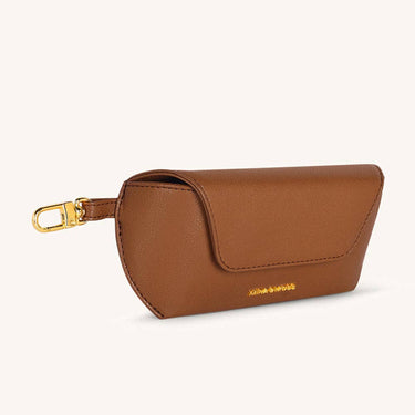 Vegan Leather Eyewear Case for women in brown with gold-tone hardware.