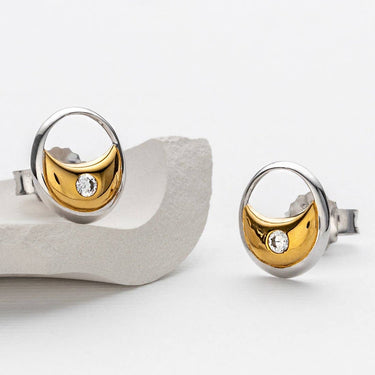 Two-Tone Sterling Silver Crescent Charm Earrings