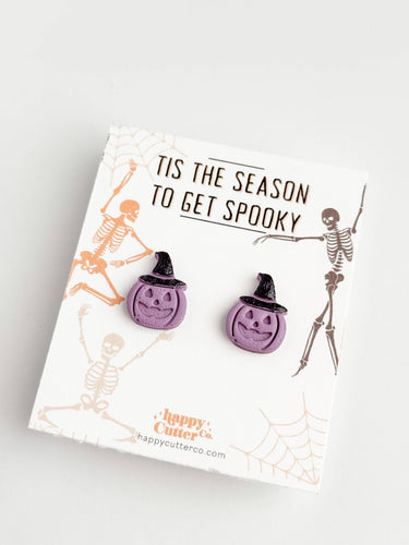 Halloween Studs – Purple Pumpkin Jack-o-Lantern Witch Hat