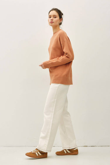 Wool Blend Ultra Soft Crewneck Classic Sweater in orange side view