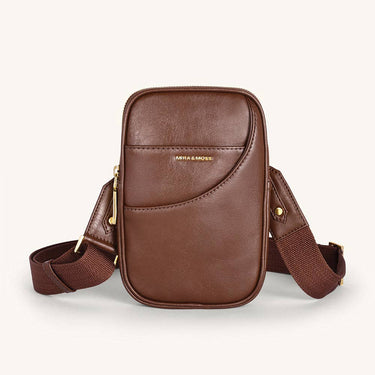 Vegan Leather Mini crossbody bag in brown, perfect for a stylish and functional accessory.