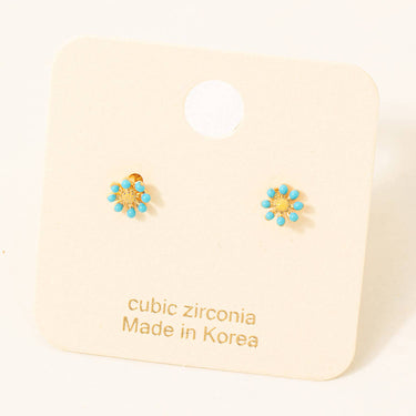Enamel Flower Cubic Zirconia Stud Earrings