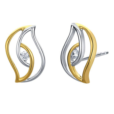 Two-Tone Sterling Silver Double Swirled Teardrop Earrings