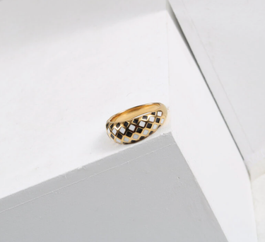 Clemence - Black and White Checkboard Dome Ring