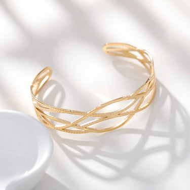 Crossed Line Adjustable Gold Bangle Bracelet