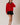 Full-length view of model wearing red Round Rolled Hemline Detail Thin Sweater Cardigan