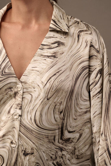 Abstract Swirl Collar Neck Long Sleeve Blouse