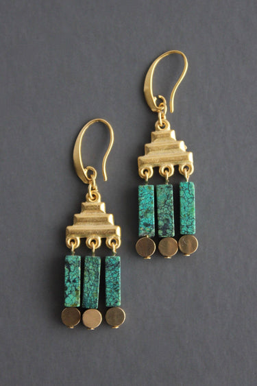 Geometric green turquoise stone earrings