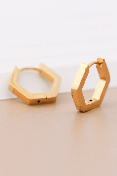 18K Gold Plated Waterproof Stainless Steel Hoop Earrings 7121 angled product view highlighting the gold finish