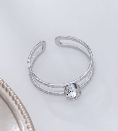 Silver Double Line Ring With Rhinestones