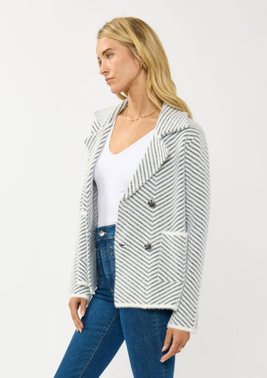 Chevron Stripe Button-Up Sweater Jacket - Sweater Coat