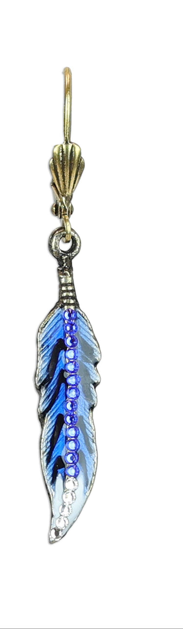 Blue Jay Feather Crystal Charm Earrings