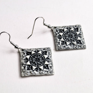 Handmade Jewelry, earrings, usa, mandala two black handmade