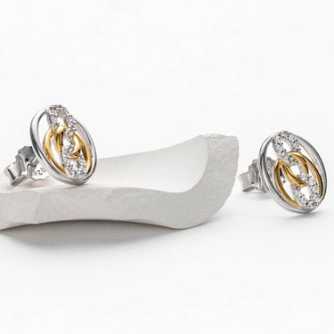 Two-Tone Sterling Silver Infinity Links Earrings