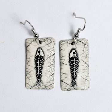 Earrings, Fish bones, raised image,sea,beach, USA, handmade