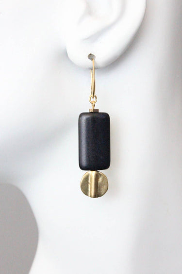 Black stone and brass earrings