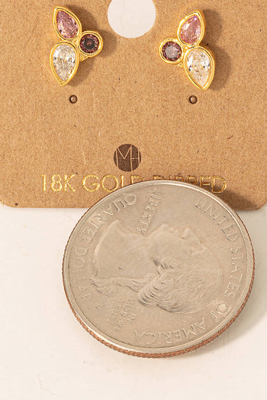 Gold Dipped Mini Cz Cluster Stud Earrings - G - Studs