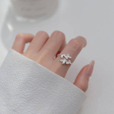 Dainty Gold Olive Branch Leaf Ring in 925 Sterling Silver