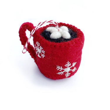 Hot Chocolate Felt Wool Christmas Ornament on white background