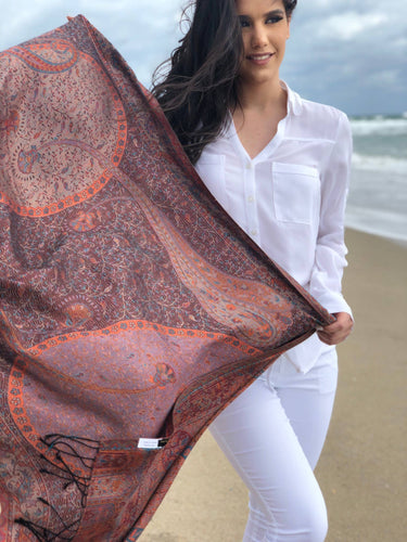 Magenta/Burgundy Jamawar Pashmina