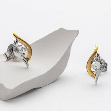 Two-Tone Sterling Silver Whimsical Teardrop Earrings