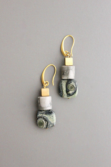 Jasper and brass earrings