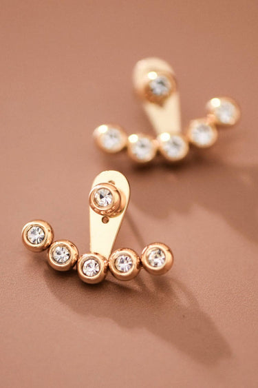 18K Gold Plated Stainless Steel White Crystal Ear Jacket Studs 7985 displayed vertically on a neutral background