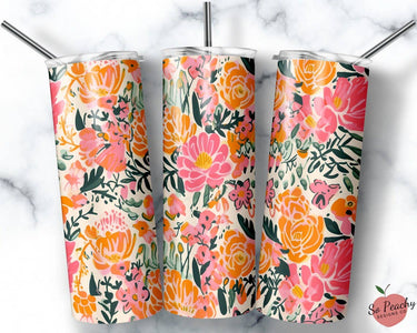 Floral Tumbler Flower Tumbler Preppy Tumbler featuring vibrant floral designs on stainless steel tumblers.