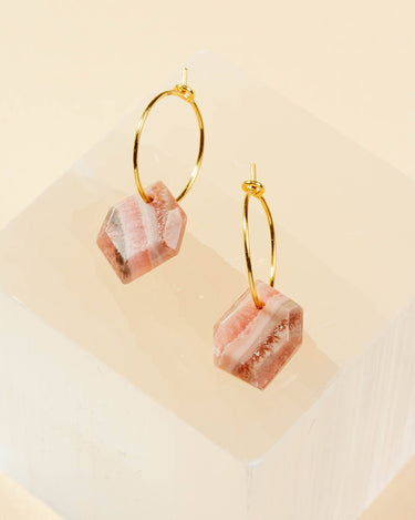 14Kt Sterling Geometry Mini Hoop Earring rhodochrosite side view