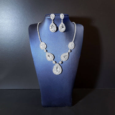 Teardrop Halo Rhinestone Necklace & Earring Set