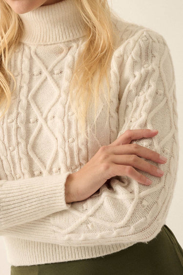 Solid Turtleneck Cable Knit Long Sleeve Sweater