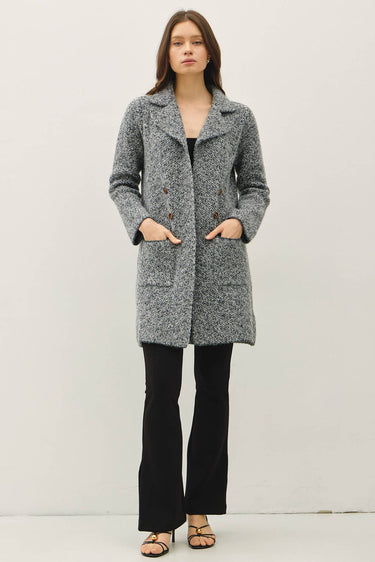 BOUCLE KNIT COATIGAN WITH DOUBLE BUTTON CLOSURE - Sweater Coat
