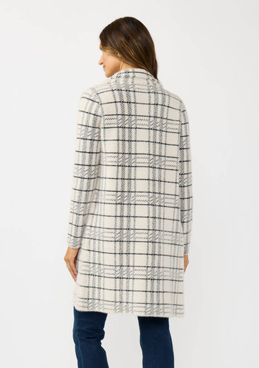 Plaid Notched Collar Button Front Cardigan - Sweater Coat