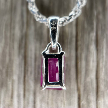 Natural Ruby Rectangle Pendant Sterling Silver