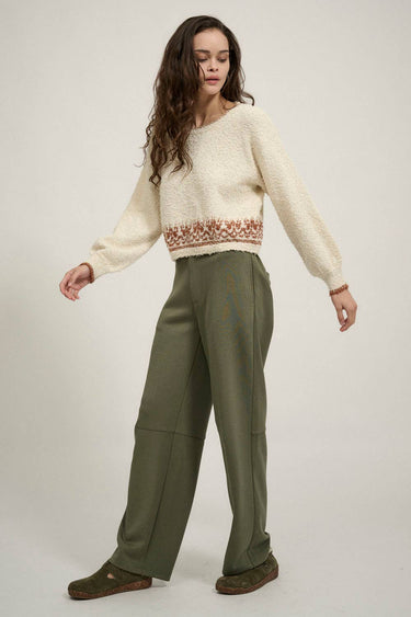 Solid Furry Abstract Round Neck Knit Sweater Top