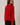 Back view of model wearing red Round Rolled Hemline Detail Thin Sweater Cardigan with black shorts