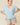 Jacquard V-Neck Dolman Short Sleeve Oversized Top in light blue with beige shorts