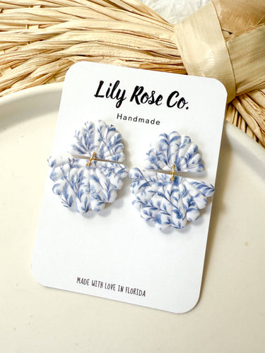 Blue and White Floral Fans Earrings