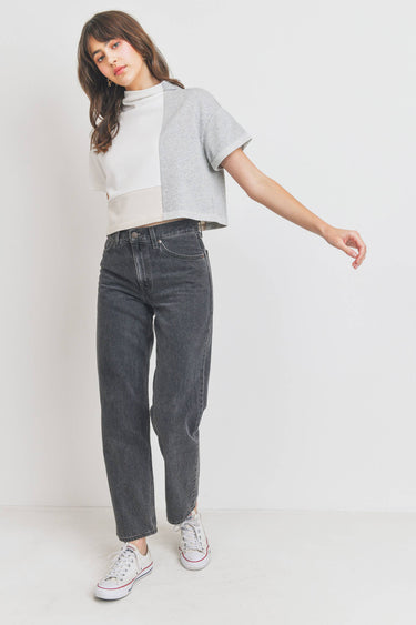 Turtle Neck Color Block Crop Top