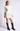 Chiara white long-sleeve pullover sweater on model, three-quarter view