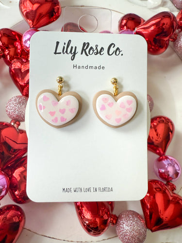 Heart Sugar Cookie Earrings - White - Dangle